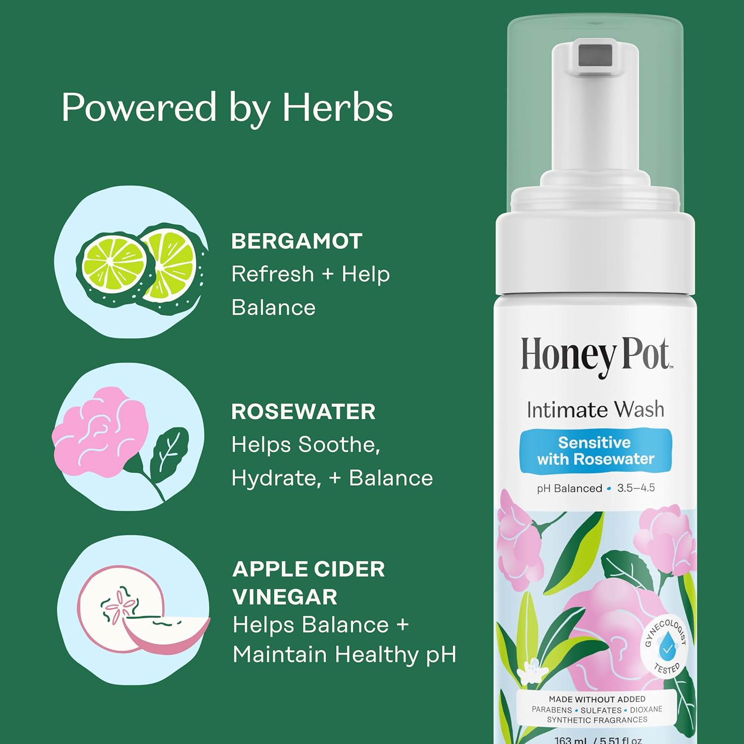 The Honey Pot Company - Feminine Wash - Sensitive w/Rosewater - pH Balanced, Herbal Infused Plant-Based Feminine Care for Sensitive Skin - Daily Intimate Cleanser for Women - 5.51 Fl Oz - Image 4