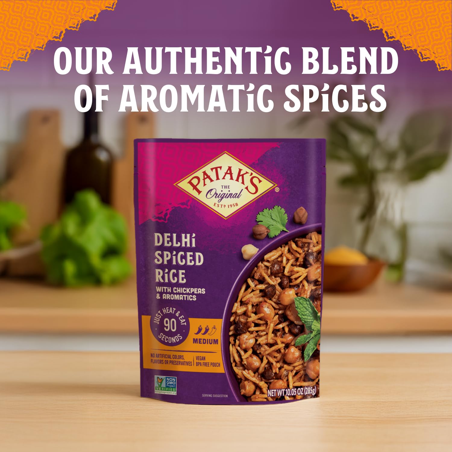 Patak's Delhi Spiced Rice, Fragrant Basmati with Chickpeas, Onion & Tomato, Kosher, Vegan Microwavable Meal Ready in 90 Seconds, For Quick Lunch or Dinner, 10.05 oz, 3-Pack - Image 7