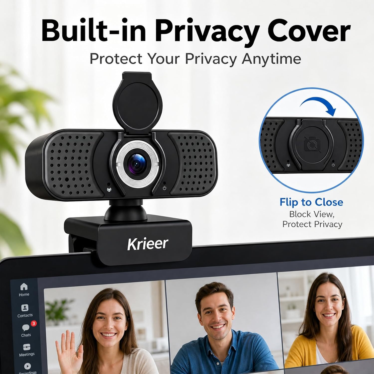 1080P HD Webcam with Dual Mics &Rotatable Tripod,Privacy Cover for Pc/Laptop, Usb Computer Camera Plug & Play with Auto Light Correction for Video Calls, Live Streaming Gaming & Online Meetings - Image 6