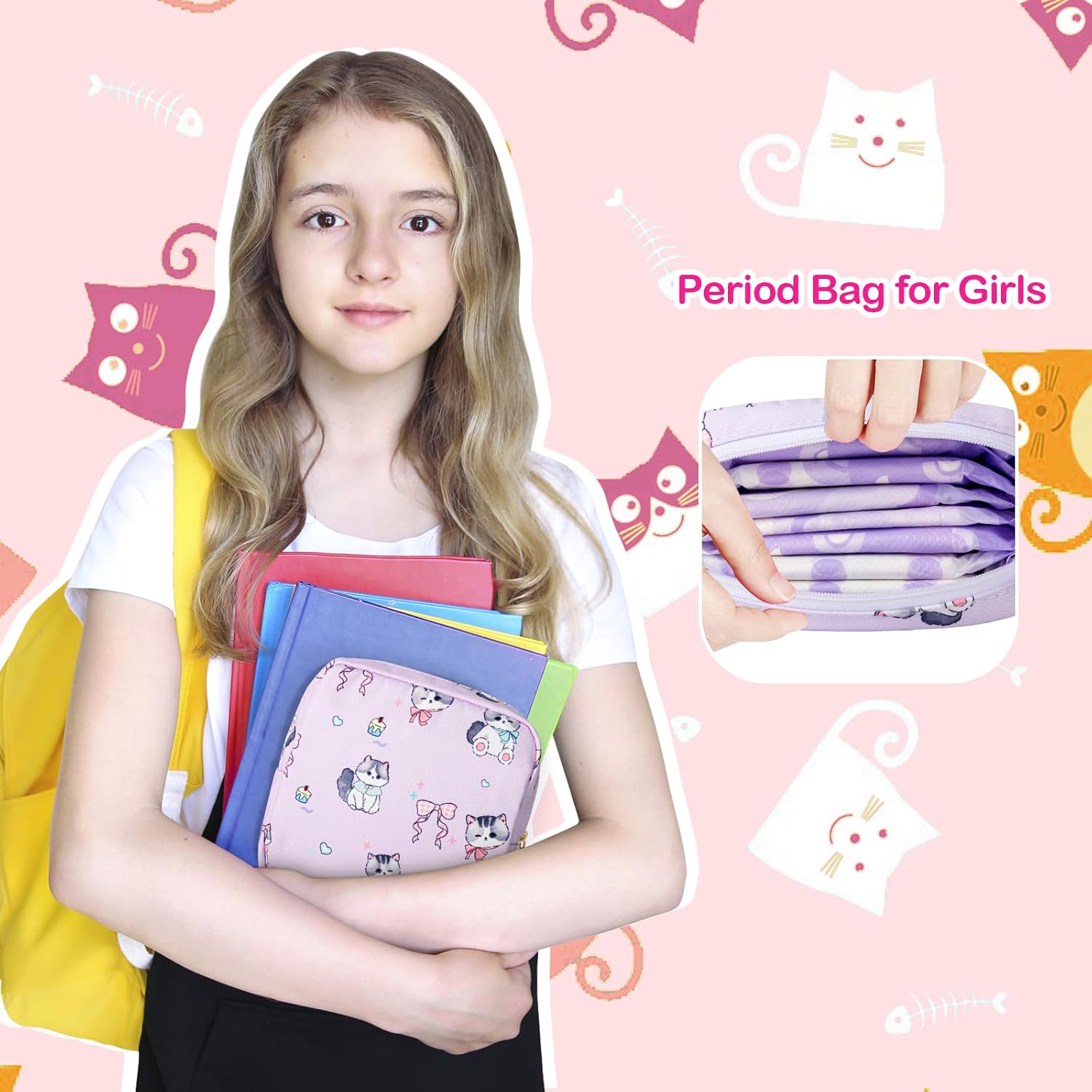 Likesing Tampon Holder for Purse, Canvas Period Bag Sanitary Napkin Storage Bag for Girls Womens, Portable Feminine Emergency Pad Period Pouch(Swimming Panda) - Image 6