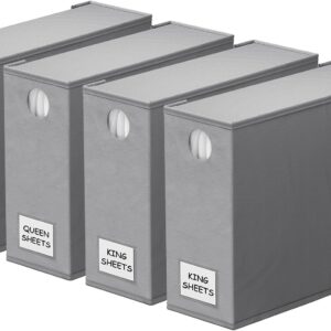 SpaceAid 4 Pack Bed Sheet Organizers and Storage, Foldable Organizer for Linen Closet, Sheets Set Folder Keeper with Window XL (Queen & King Size) Organizing Bedding Container, Gray 91ZDSN-SL01-G4
