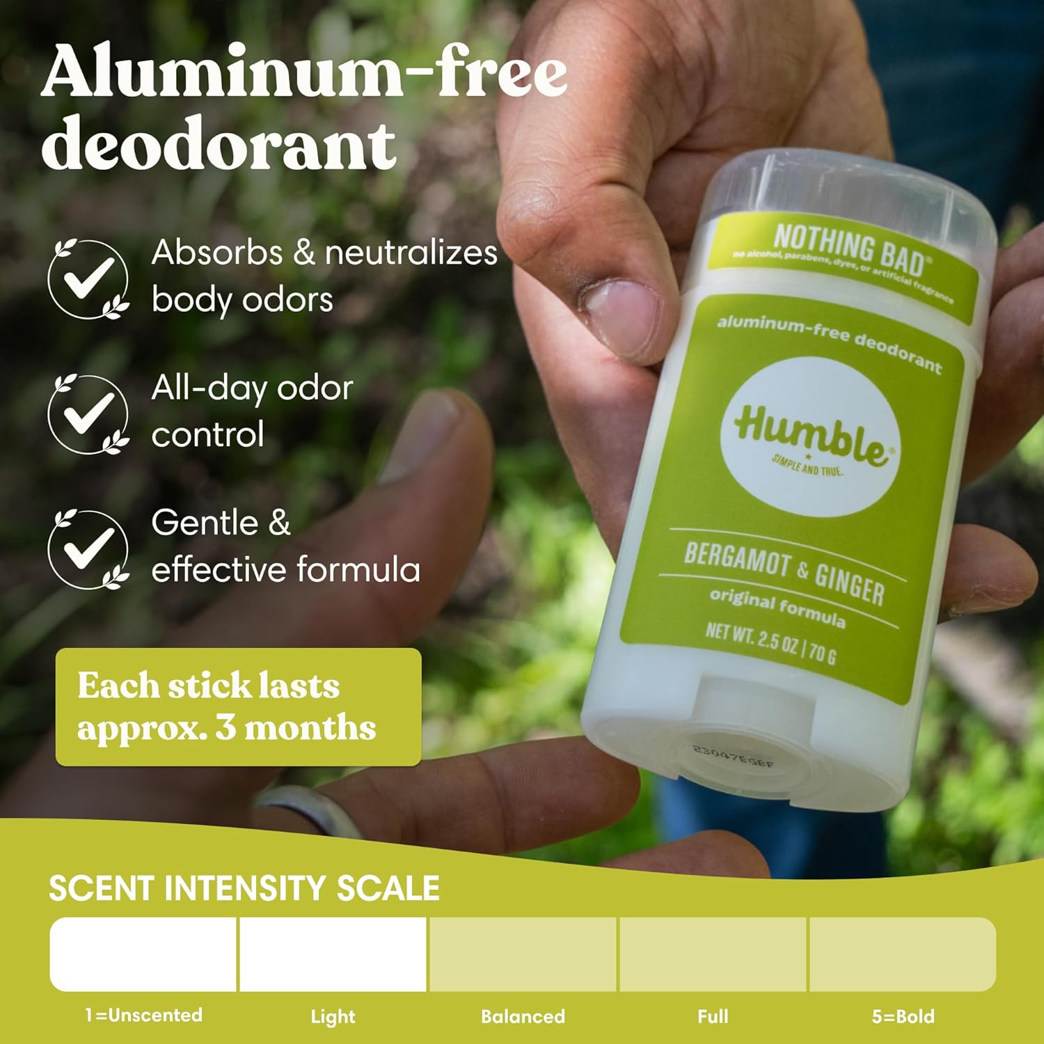 Humble Aluminum-Free Deodorant for Women & Men, Bergamot & Ginger - Clean & Fresh Natural Deodorant Stick with Essential Oils for Long-Lasting Odor Control - 1 Pack - Image 3