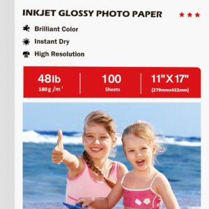 Koala Glossy Inkjet Photo Paper 11X17 Inches 48lb 100 Sheets Professional Glossy Photographic Paper Compatible with Inkjet Printer Use DYE INK 180GSM