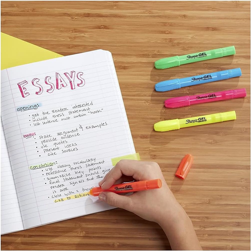 Sharpie Gel Highlighters, Bullet Tip, Assorted Fluorescent Markers, 5 Count - Won't Dry Out, Smear And Bleed Resistant - Image 7