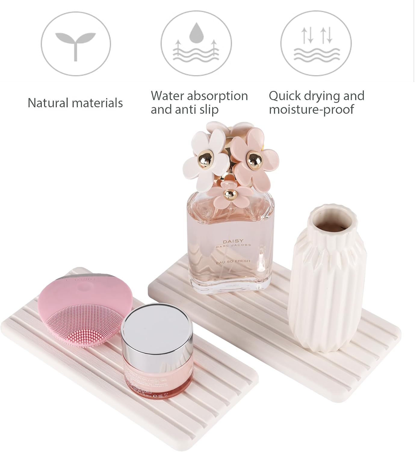 NiuYichee 2 PCS Water Absorbent diatomite Coasters, 8.3" x 4" Water Absorbing Stone Tray for Sink, Stone Drying mat for Kitchen Counter, Stone soap Tray Used for Hand Soaps & toiletries & Plants - Image 3