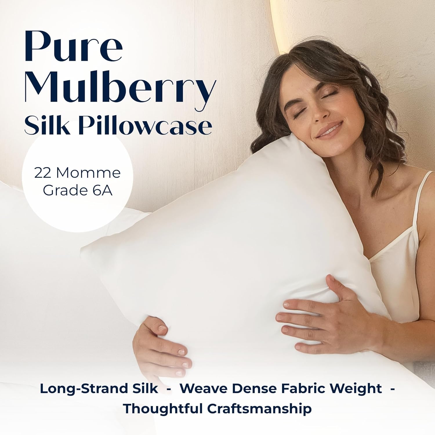 Mulberry Silk Pillowcase – Pure Silk Pillow Cover for Healthier Hair & Smoother Skin – Soft, Breathable and Temperature-Regulating, Luxurious Silk Case Colors White-Q - Image 3