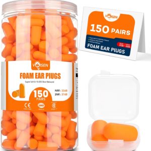 VOISEN 150 Pairs Foam Ear Plugs, Ear Plugs for Sleeping Noise Cancelling, 32dB NRR, 37dB SNR Earplugs for Sleeping, Snoring, Studying, Loud Events, Traveling & Concerts, A Storage Box, Orange