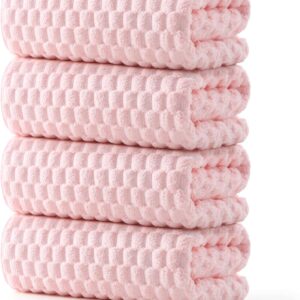 REDKISS 4 Pack Pink Microfiber Bath Towels – Extra Large Waffle Towels Set for Bathroom, Super Absorbent Towel Set of 4 Lagre, Quick Dry Bathroom Towel for Spa, Gym,Travel, Lint Free, Ultra Soft