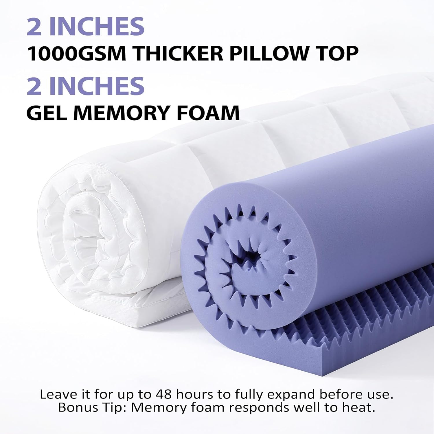 downluxe 4 Inch Queen Memory Foam Mattress Topper Pro Dual Layer 2 Inch Cooling Gel Egg Crate Memory Foam Plus 2 Inch Pillow Top Soft with Deep Pocket - Image 9