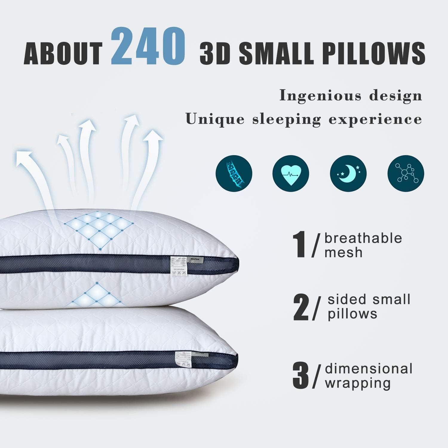 Meoflaw Pillows for Sleeping (2-Pack), Luxury Hotel Pillows Queen Size Set of 2,Bed Pillows for Side and Back Sleeper (Queen) - Image 3