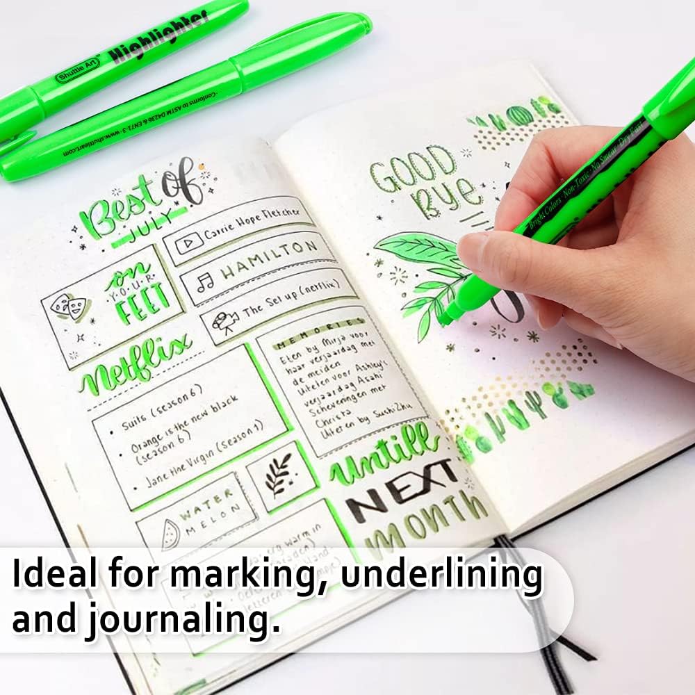 Shuttle Art Highlighters, 30 Pack Green Highlighter Pens Bright Colors, Chisel Tip Dry-Quickly Non-Toxic Highlighter Markers for Adults Teachers Students Highlighting in Home School Office - Image 6