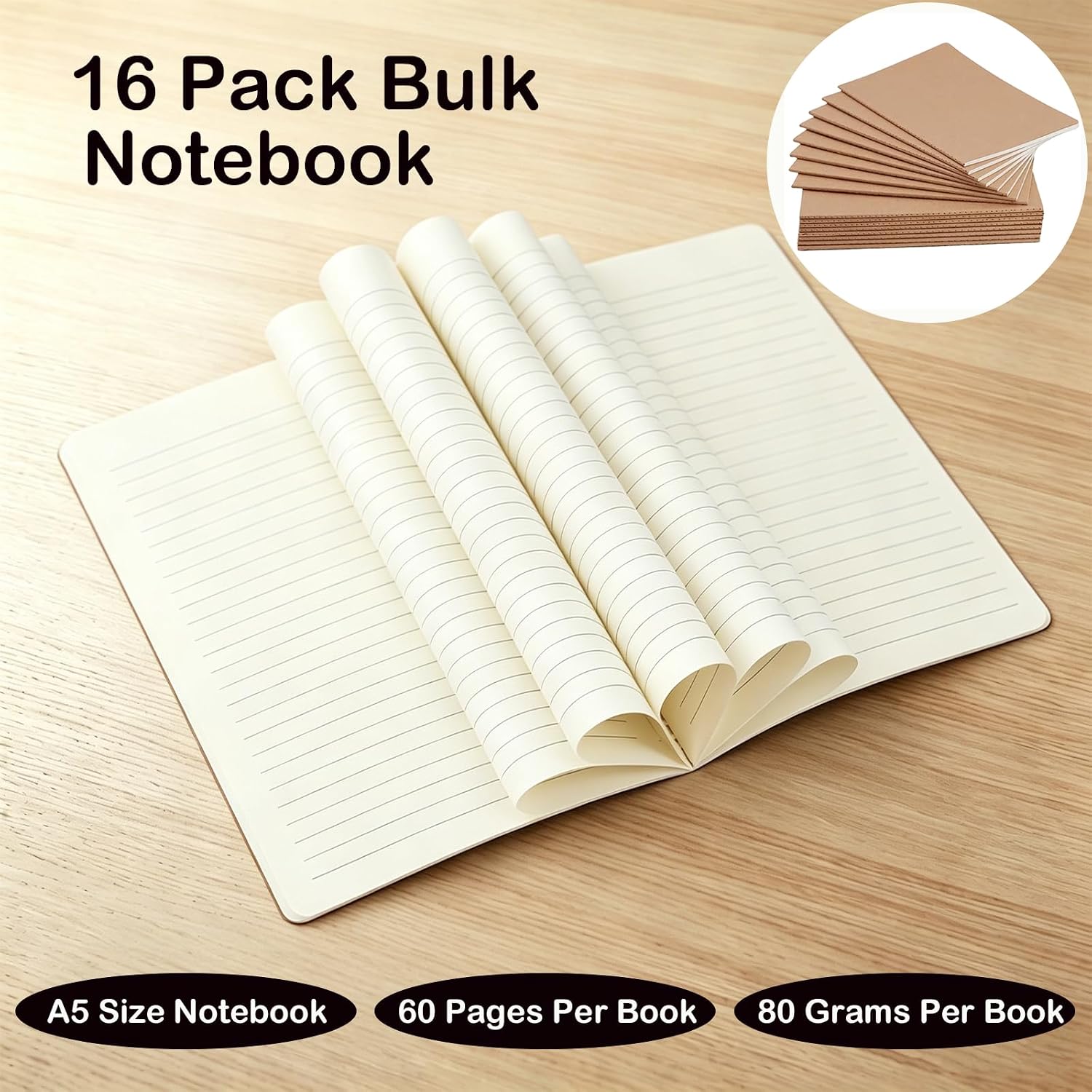 Wotion Lined Notebook 16 Pack, A5 Journals to Write in for Travel, 60 Pages/30 Sheets, 8.3" x 5.5", Thick Paper Notebooks for Students Office Women Men, Travel Journal Diary Planner Set - Image 7