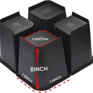 MYMULIKE Bed Risers 8 inch, Oversized Furniture Risers, Support Up to 6000 Lbs, Lift 8 inch for Couch, Sofa, Table,Chair (Black 4 Pack, 8 inch)