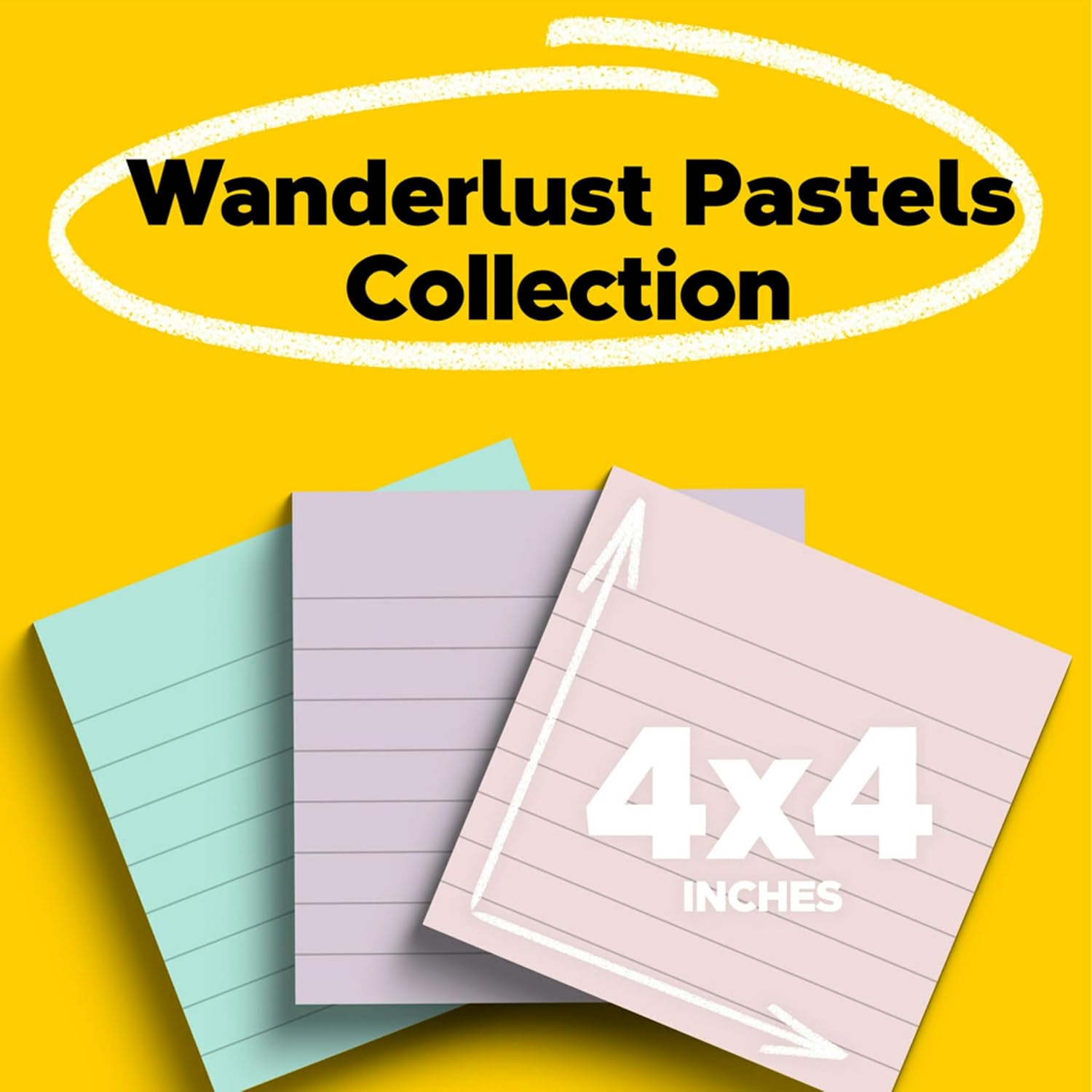Post-it 100% Recycled Paper Super Sticky Notes, 4 in. x 4 in., 3 Pads, 70 Sheets per Pad, Wanderlust Pastels, School Supplies and Office Products - Image 3