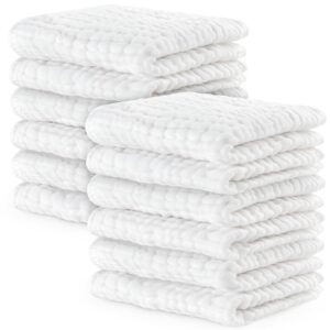 Comfy Cubs Muslin Baby Washcloths 10 Pack – Soft 6-Layer Cotton Wash Cloths for Sensitive Skin – 10″x10″ Large, Gentle, Absorbent Infant Essentials for Newborn and Toddlers – White