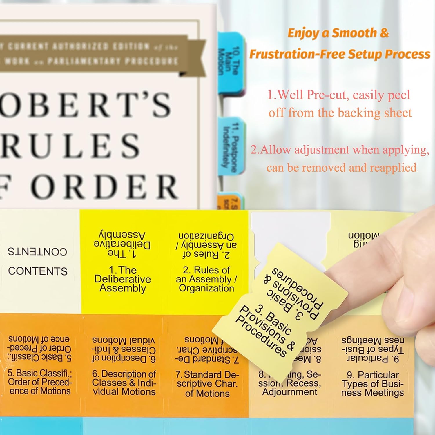 Index Tabs for Robert's Rules of Order Newly Revised, 12th Edition, 90 Color-Coded & Laminated Book Tabs with Alignment Guide (Book Not Included), Repositionable and Long-Lasting - Image 7