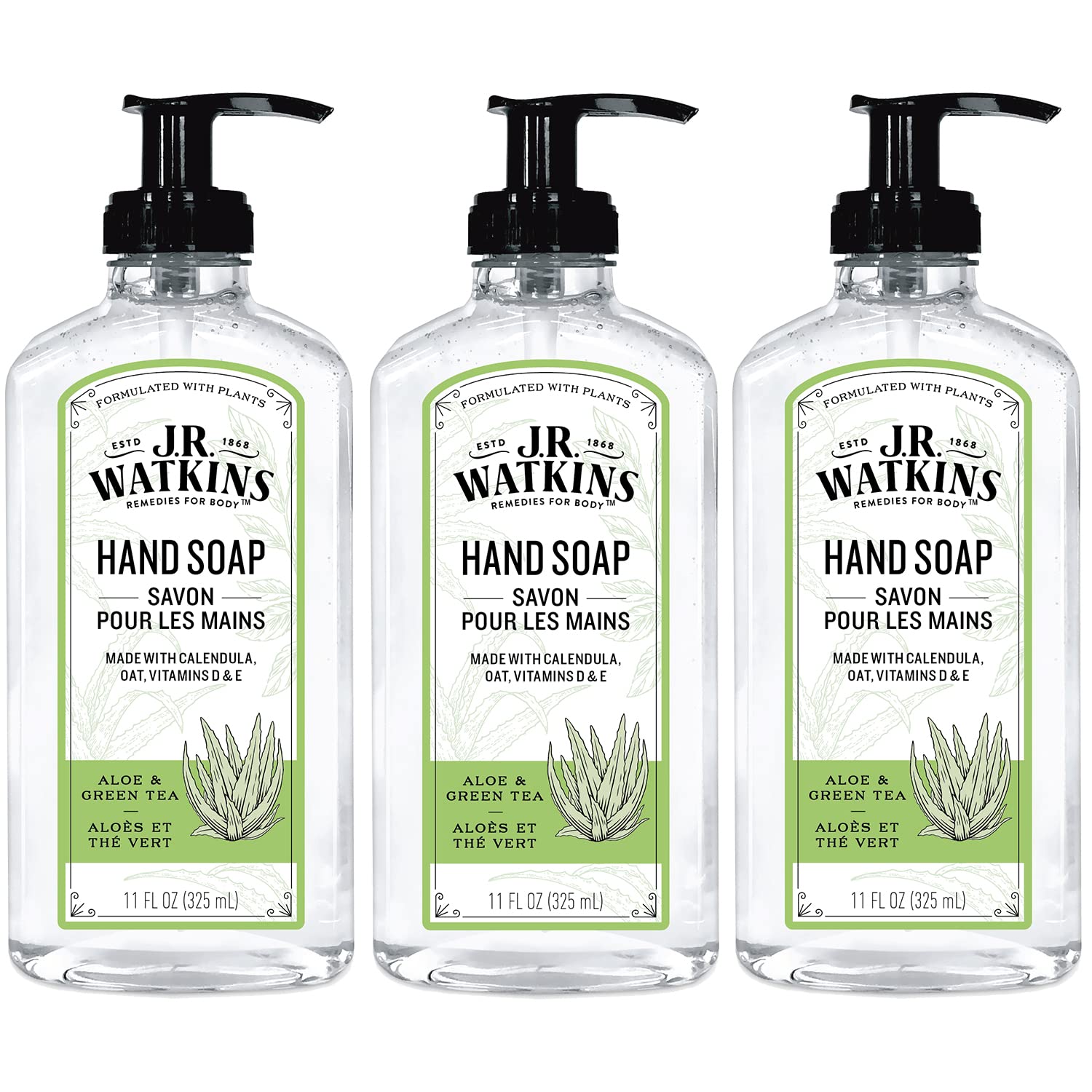 J.R. Watkins Gel Hand Soap, 3 Pack of 11 Fl Oz, Aloe & Green Tea - Image 2