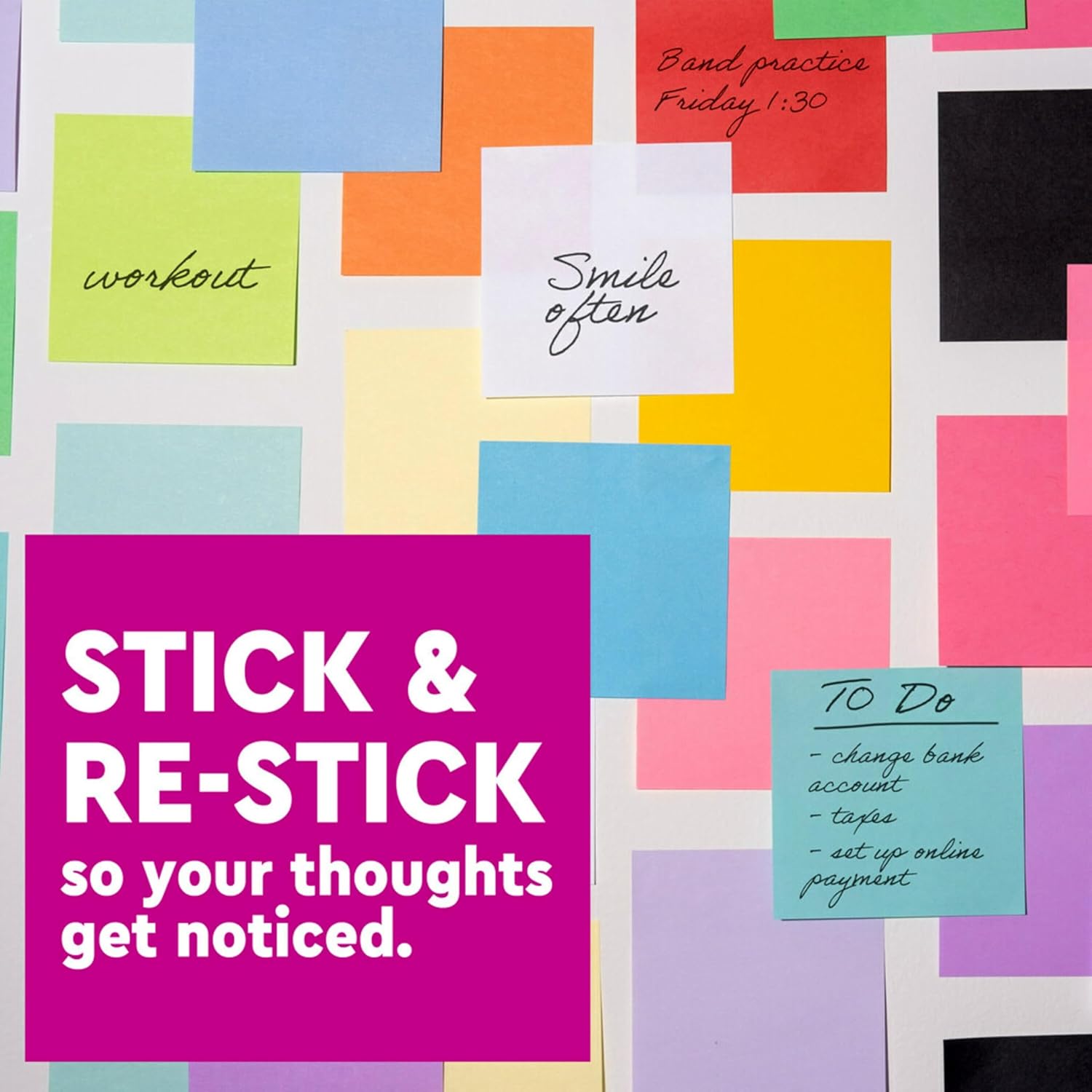 Post-it Super Sticky Notes, 3 in x 3 in, 5 Pads, 2X The Sticking Power, Black, Recyclable (654-5SSSC) - Image 7