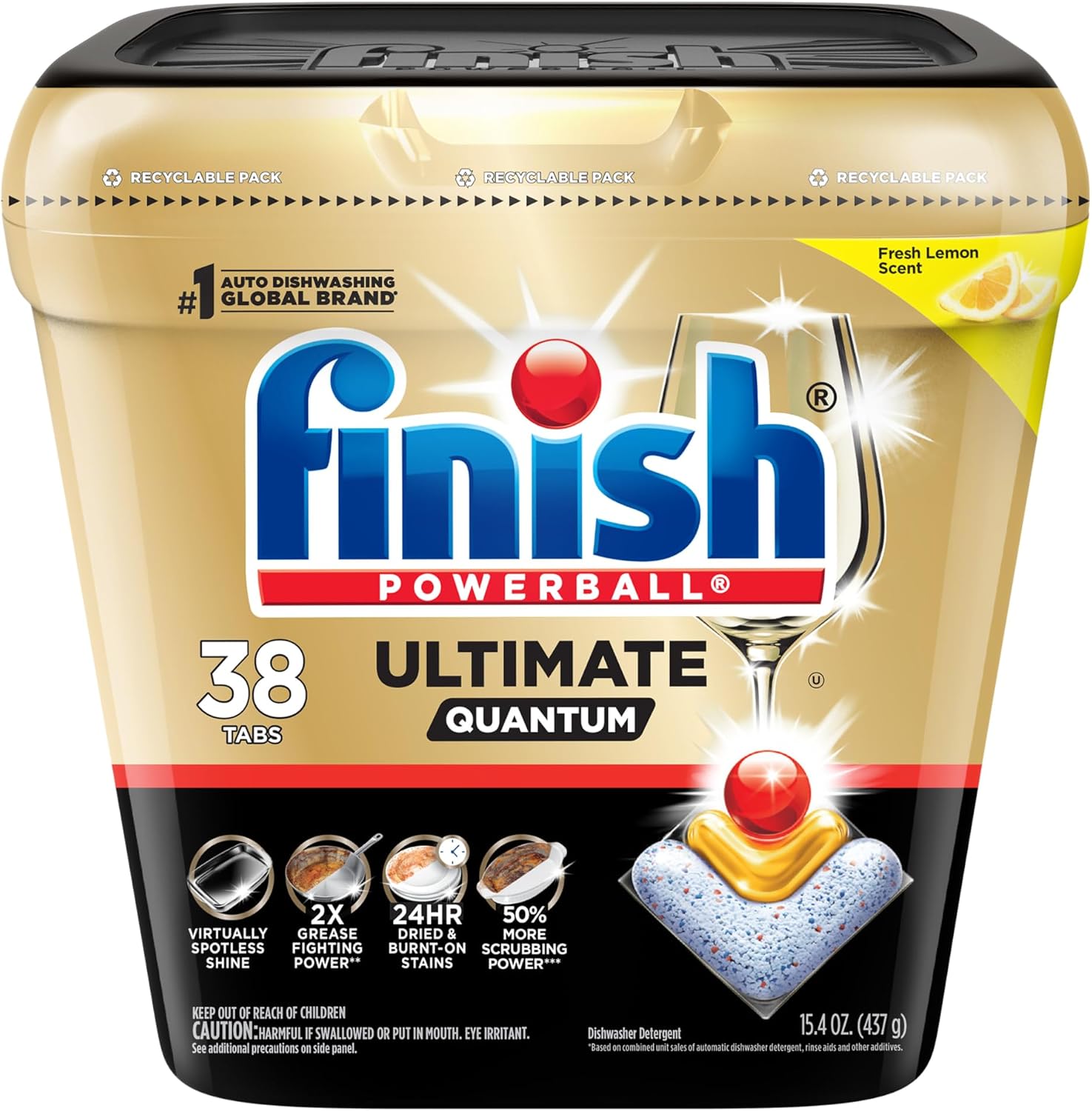 Finish Ultimate Quantum Dishwasher Pods, New & Improved Formula, Dishwasher Detergent Dish Soap, Removes Burnt-On & Dried-On Stain, Degreasing & Scrubbing Power, Lemon Scent, 38 Count - Image 11