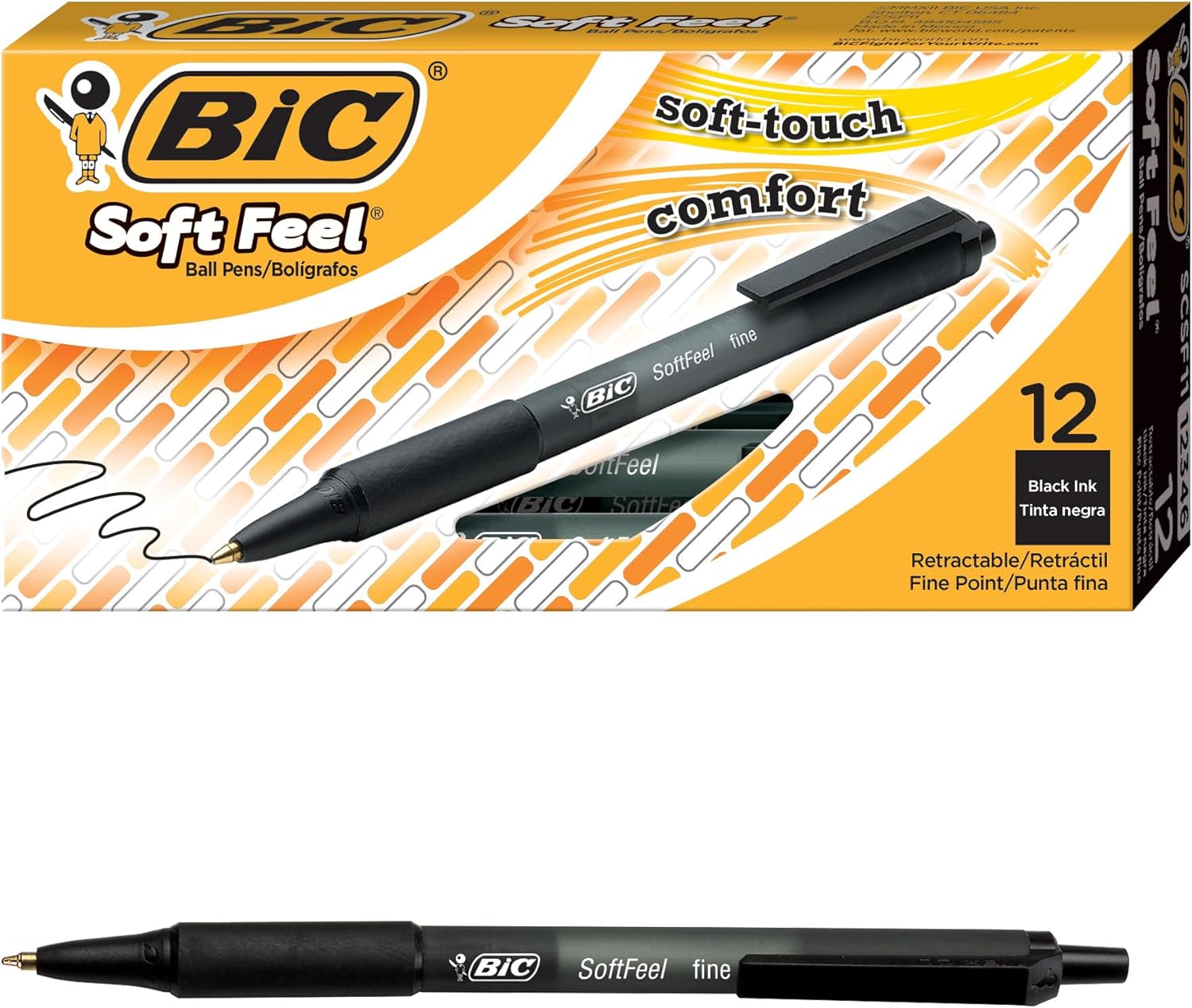BIC Soft Feel Black Retractable Ballpoint Pens, Medium Point (1.0mm), 12-Count Pack, Black Pens with Soft-Touch Comfort Grip - Image 2