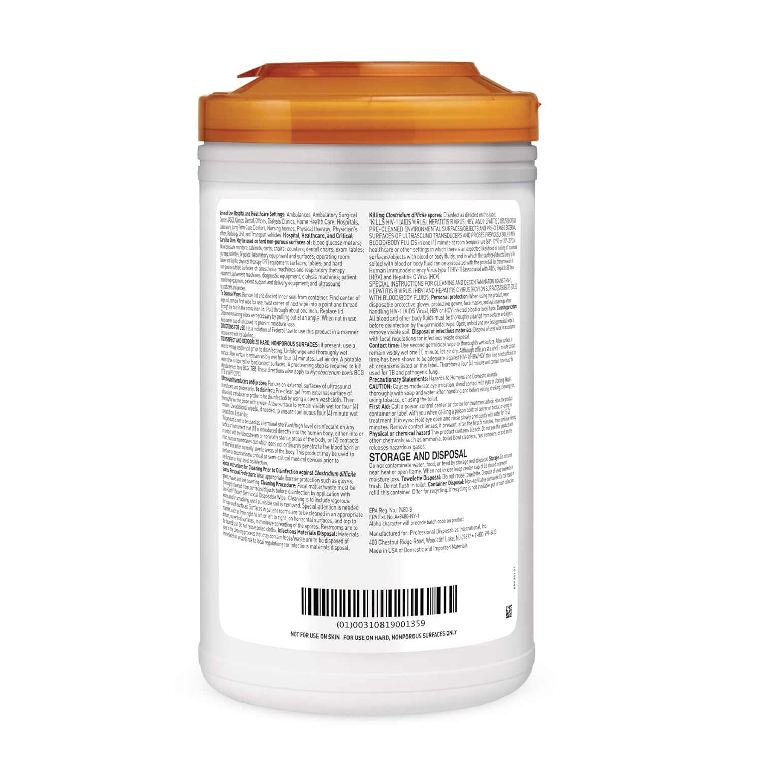 PDI Healthcare P25784 Sani-Cloth Bleach Germicidal Disposable Wipe, X-Large, 7-1/2" x 15" Size, Pack of 65 - Image 2