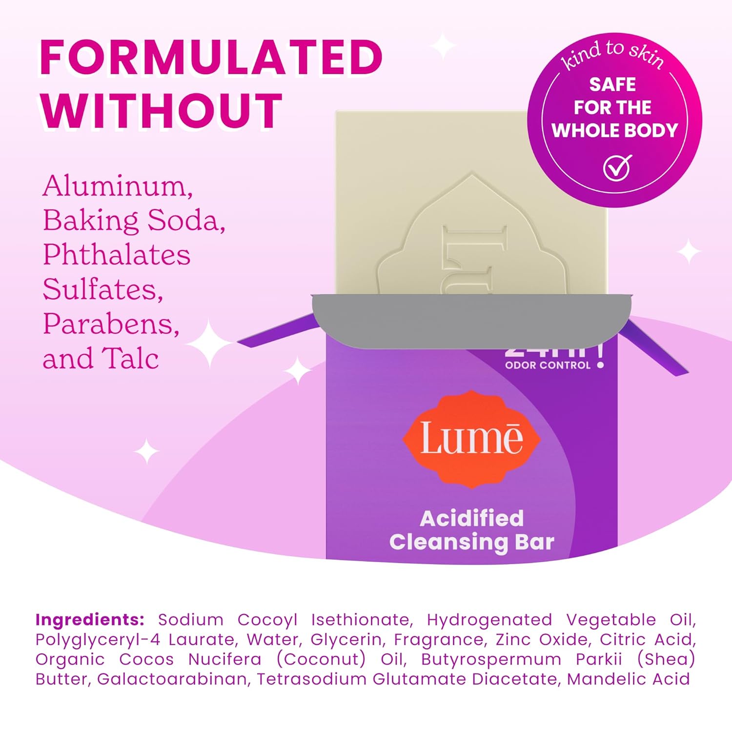 Lume Acidified Body Cleansing Bar - 24 Hour Odor Control - Removes Odor Better than Soap - Moisturizing Formula - Formulated Without SLS and Parabens - OB/GYN Developed - 5 ounce (Lavender Sage) - Image 5