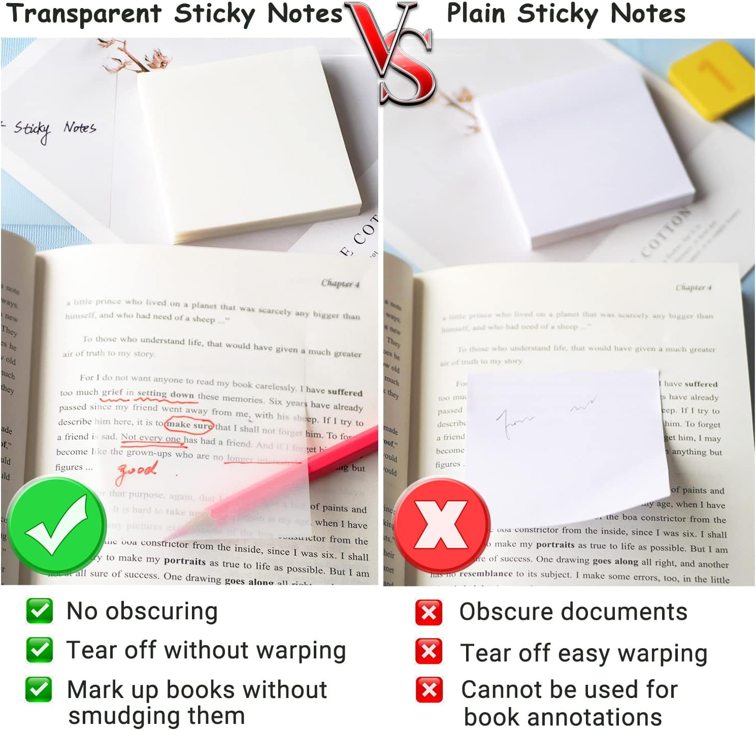 Transparent Sticky Notes - 3x3 inch Clear Sticky Notes Waterproof Self-Adhesive Translucent Sticky Note Pads for Books Annotation, See Through Sticky Note (200 Sheets) - Image 3