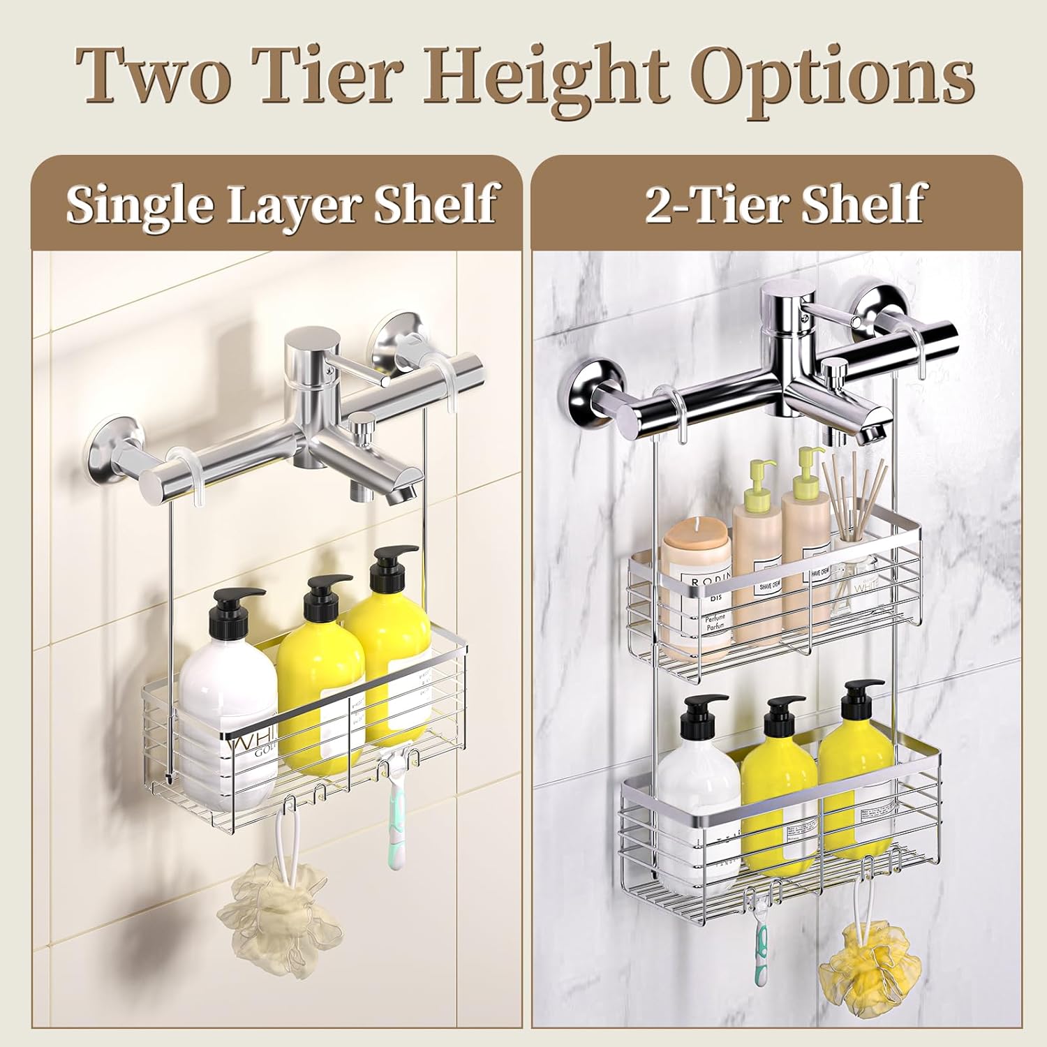 DELLAN Hanging Shower Organizer, Shower Rack with Hooks Over the Door, Bathroom Shower Caddy and Basket - Image 7