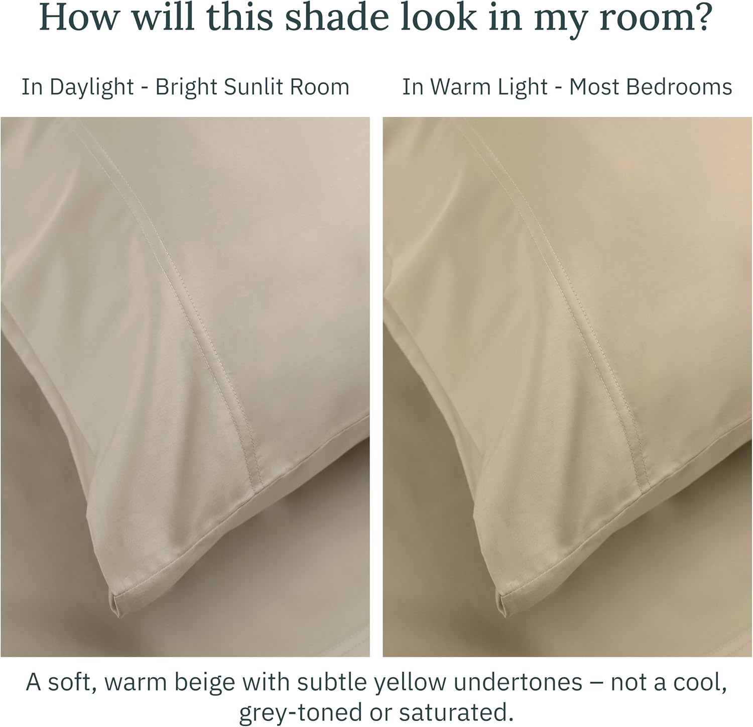 California Design Den 100% Egyptian Cotton Pillowcases Standard Size/Queen Size Pillowcases Set of 2 - Sateen Weave, Soft and Breathable Beige Pillow Cases - Beige - Image 6
