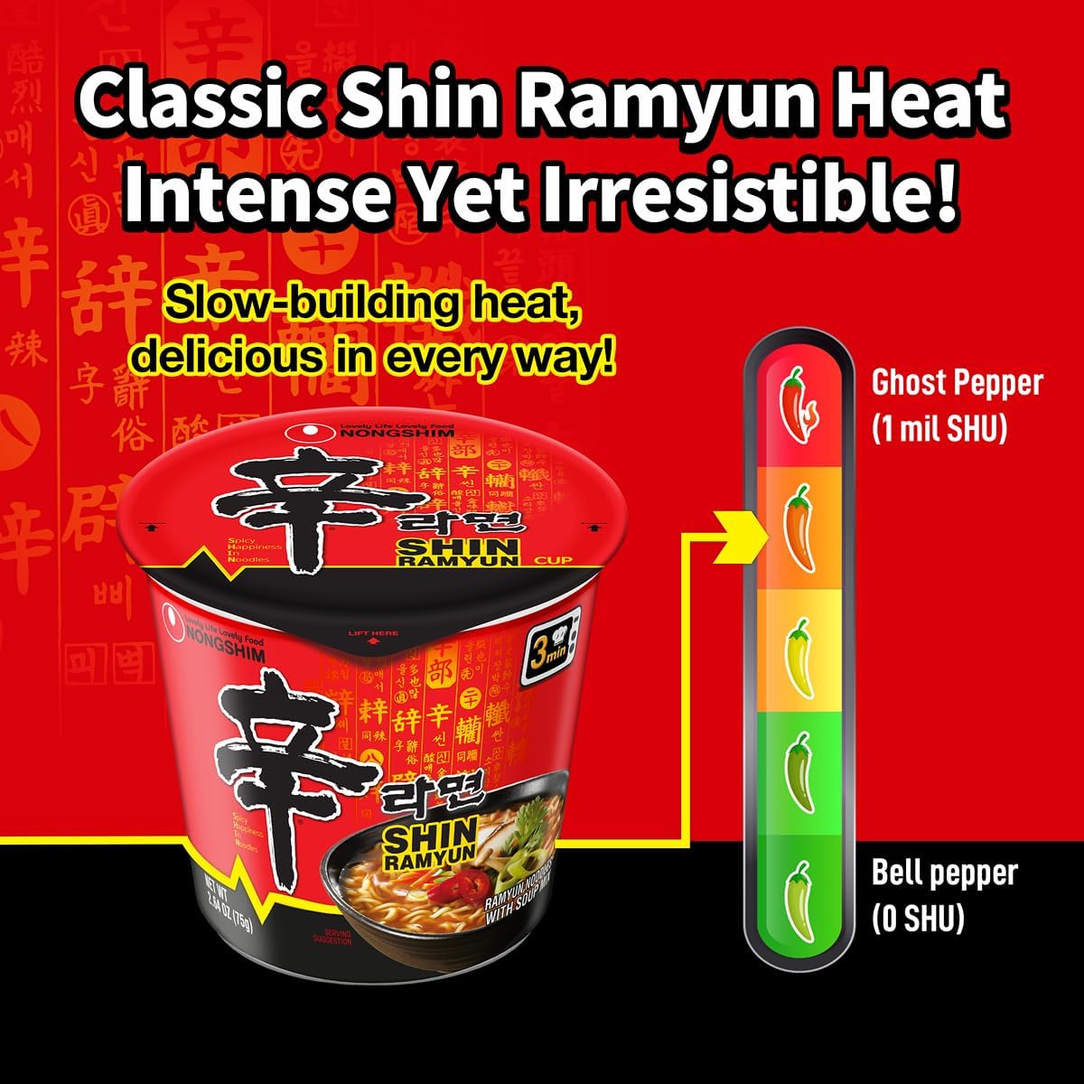 Nongshim Shin Ramyun Cup of Noodles, Spicy Signature Korean Instant Ramyun, Rich Beef Flavored Broth, Quick and Easy, Microwaveable Cup, 2.64 oz (Pack of 6) - Image 8