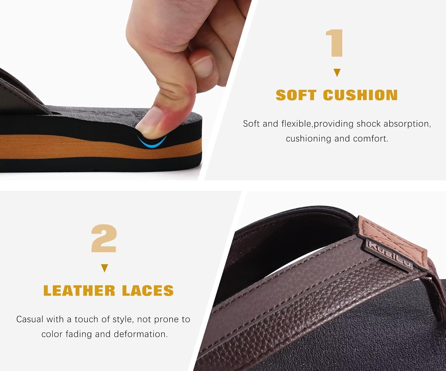 KuaiLu Men's Yoga Mat Leather Flip Flops with Arch Support Comfortable Cushion Walking Thong Sandals Slip On Indoor Outdoor - Image 6