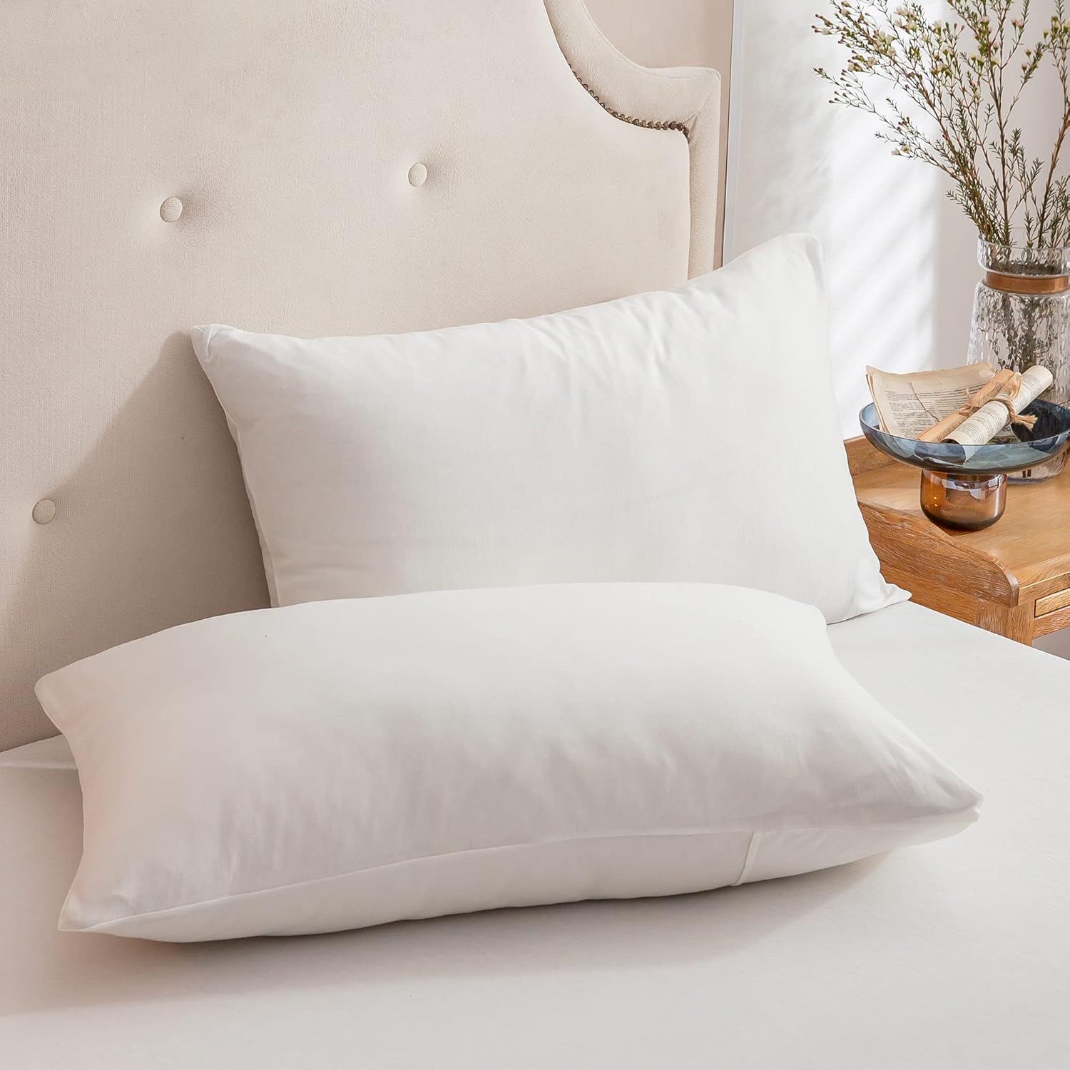 PURE ERA Jersey Knit Pillowcases 100% T-Shirt Cotton Super Soft Comfy Breathable, Set of 2, Standard 20" x 36", Solid Off White - Image 2