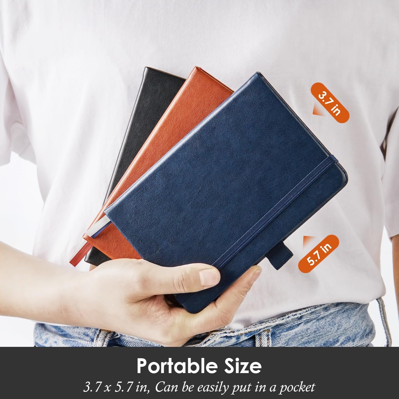 NIRMIRO 3 Pack Pocket Notebook Journals, Small Notepad Notebooks for Note Taking, A6 Mini Note pads with Pen Holder, 408 Lined Pages, 3.7" x 5.7", Black, Brown, Blue - Image 6