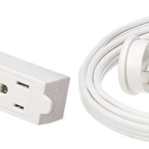 Amazon Basics 3-Prong Indoor Rectangle Extension Cord Power Strip, Flat Plug, Space-Saving, Grounded, 13 Amps, 1625 Watts, 125 VAC, 6 ft, White, 2-Pack