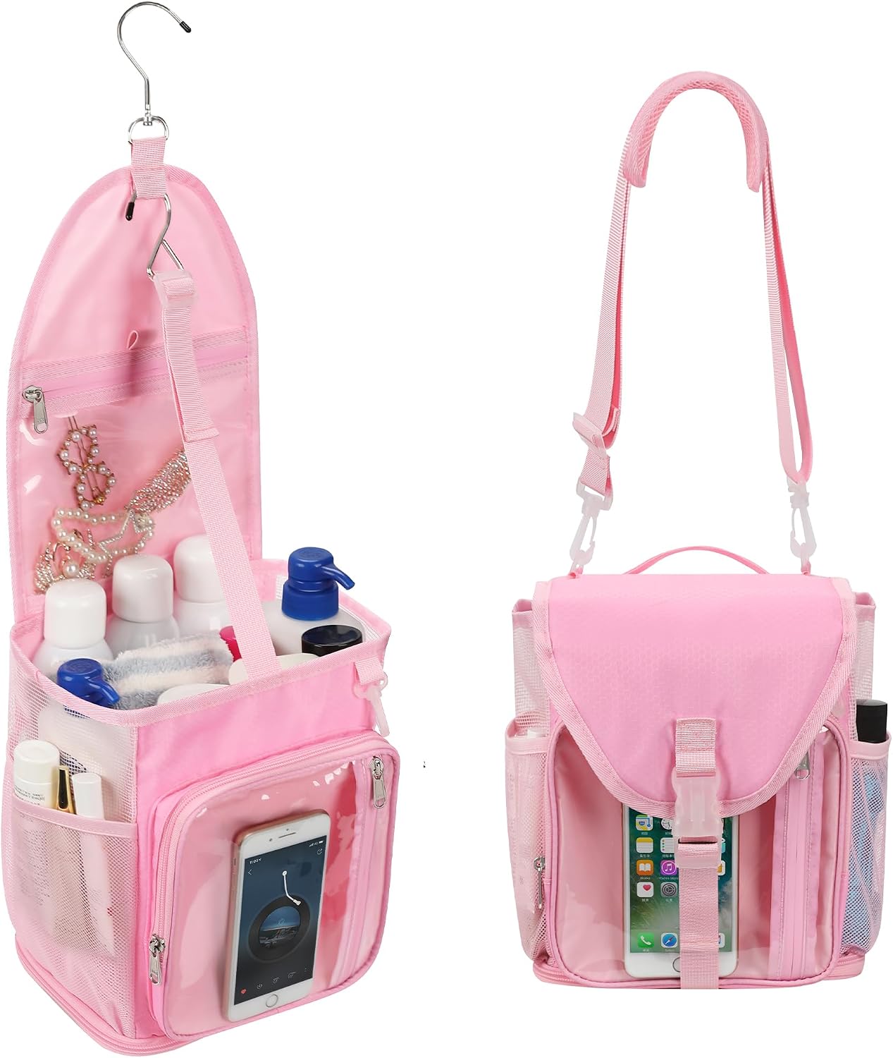 Ethereal Shower Caddy Portable, Mesh Shower Caddy Bag for College Dorm Room Essentials, Hanging Shower Bag for Gym, Camping, Beach(Pink) - Image 2