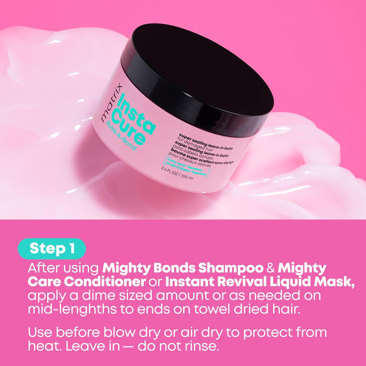 Matrix Instacure Build-A-Bond Super Sealing Leave-In Balm - Repairs & Seals Damaged Hair, Heat Protects and Smooths Frizz, With Citric Acid & Squalane, Vegan, Sulfate-Free, Paraben-Free - Image 8
