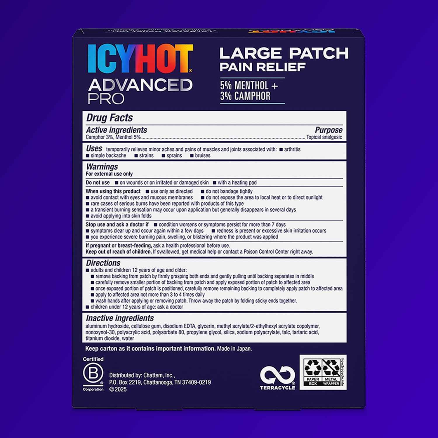 Icy Hot Advanced PRO Pain Relief Patches, Extra Strength with Menthol 5% and Camphor 3%, Fabric Patch for Backaches, Neck, Shoulder, Knee, Elbow, Ankle and Leg, Muscle Strains and Arthritis, 5 ct. - Image 3
