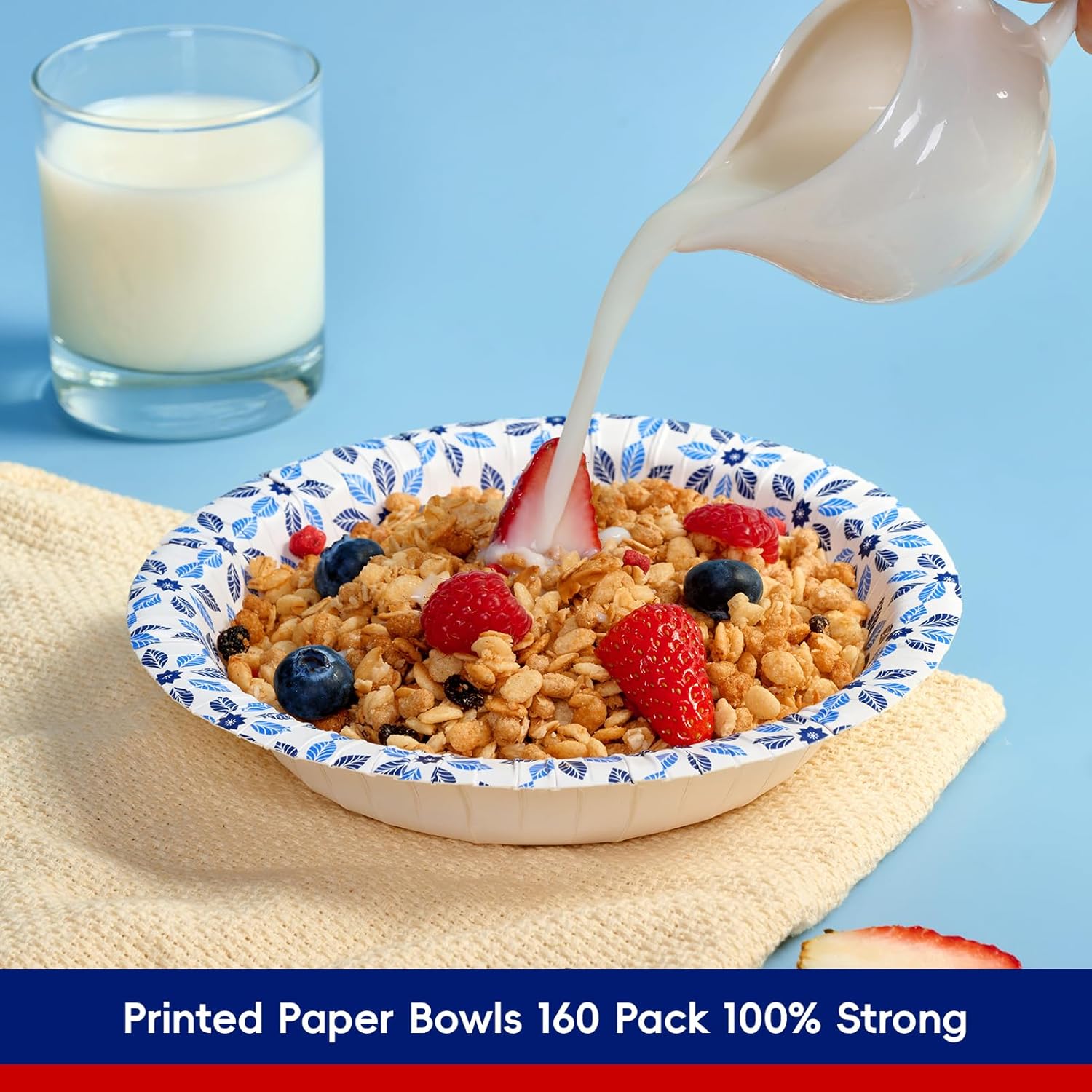 JOLLY CHEF 160 Count Paper Bowls 20 oz Soak Proof, Heavy Duty Printed Disposable Bowls Bulk for Dinner or Lunch - Image 5