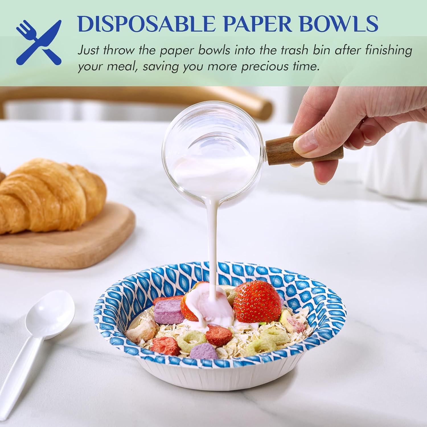 MUCHII 300 Count Paper Bowls 10 Oz Disposable Bowls, Printed Soak Proof Small Bowls for Snacks, Dessert, And Light Lunch Meals - Image 5
