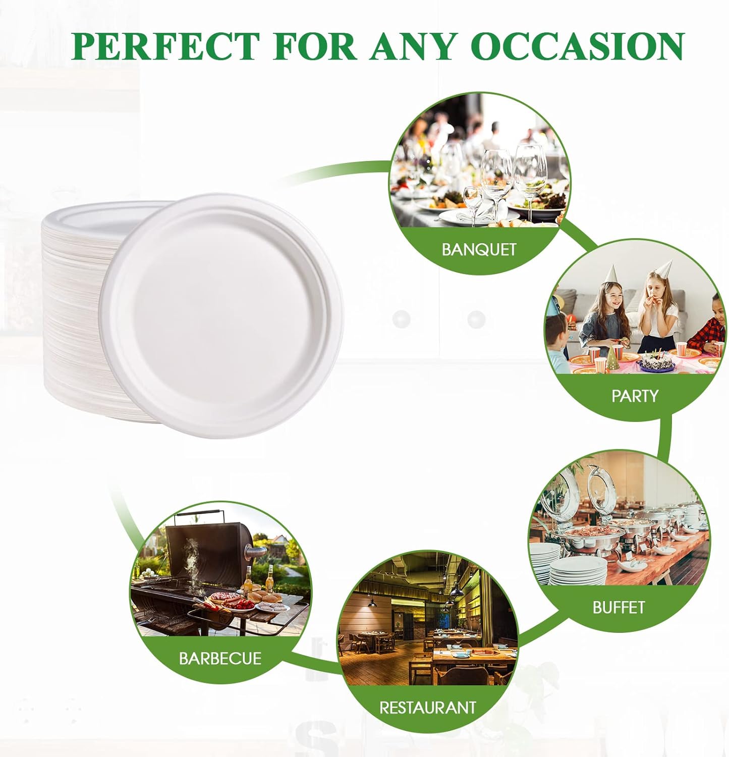 Vplus 500 Pack Paper Plates 9 inch 100% Compostable, Heavy-Duty Disposable Paper Plates Bagasse Natural Biodegradable Eco-Friendly Sugarcane(White) - Image 7
