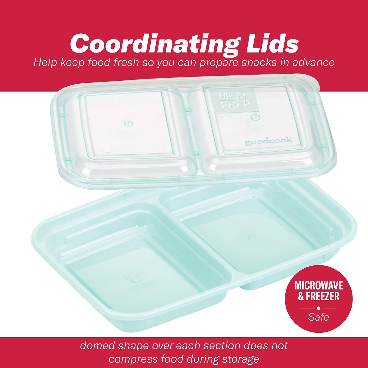 GoodCook 2-Compartment Food Storage Container Set with Snap-Shut Lids, Reusable Divided Snack Containers with Lids, Set of 10, Blue - Image 7