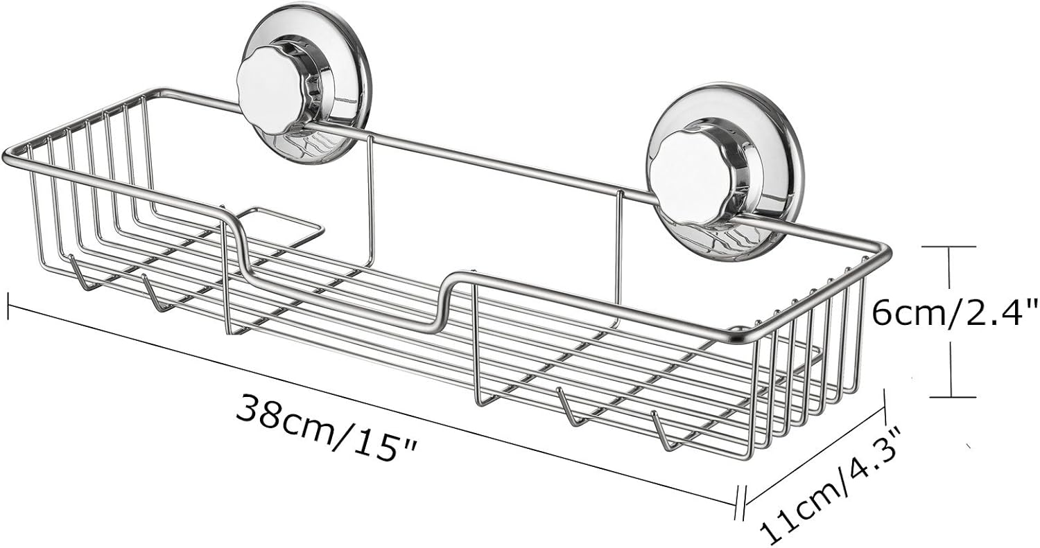 SANNO Suction Cup Shower Caddy Storage Combo Organizer, No Damage Bath Shelf Suction Cup Shower Basket,Rustproof Wire Bathroom Accessories - Rustproof Stainless Steel - Image 6