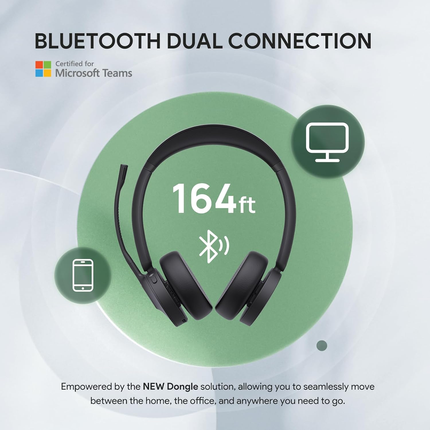 Yealink BH70 with Stand, Wireless Bluetooth Headset with Microphone for Work, Up to 35 Hours Talk Time, Teams Certified, ≤90 Minutes Quick Charging, USB-C/A Adapter, No Power Adapter Required - Image 6