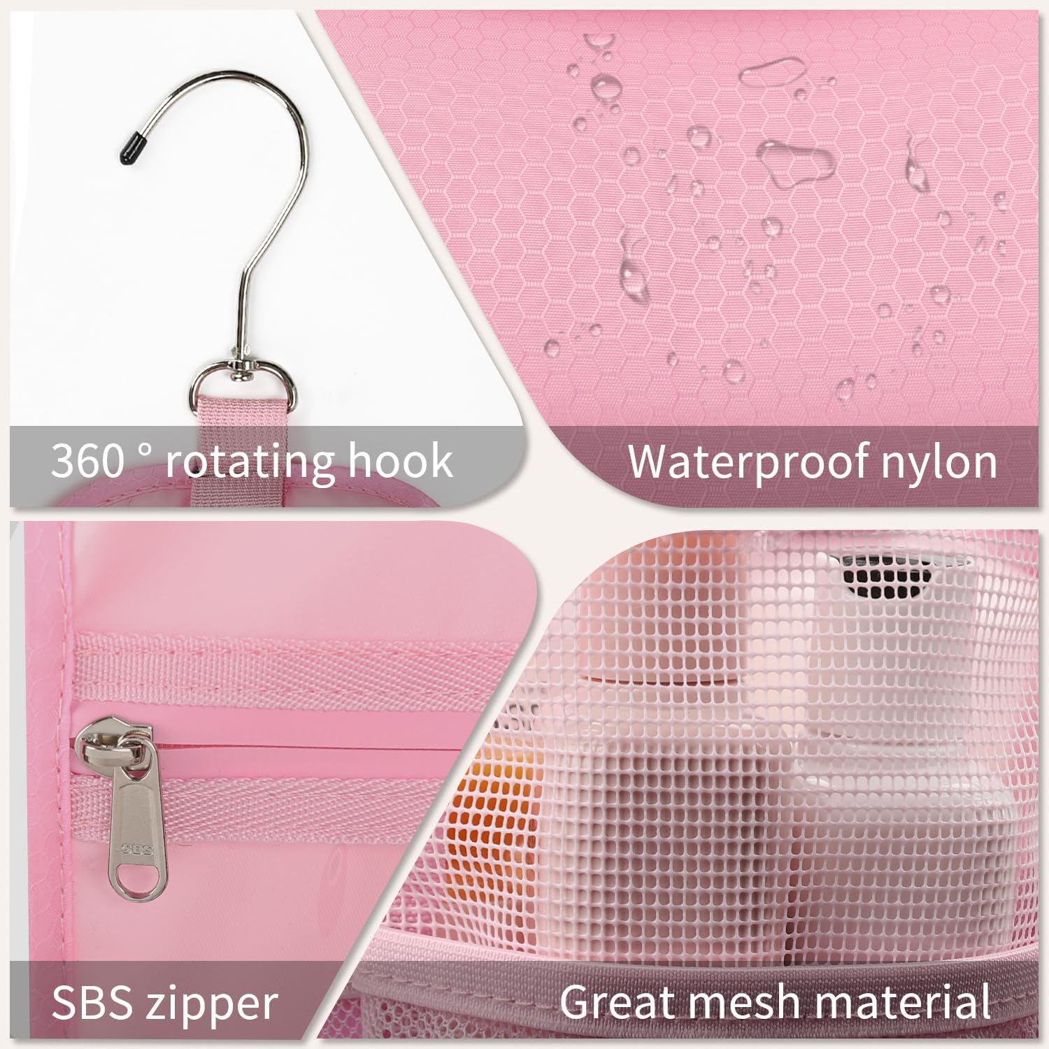 Ethereal Pink Hanging Mesh Shower Caddy Portable for College Dorm Room Essentials, Large Capacity Shower Bag for Guys/Girls, for Beach, Swimming, Gym - Image 7
