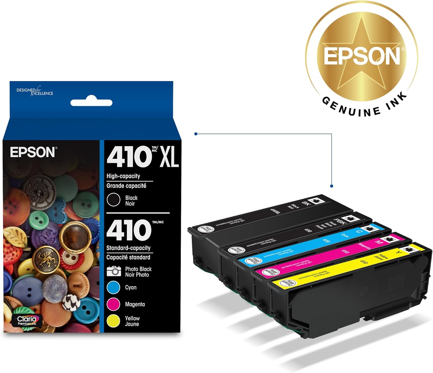 EPSON 410 Claria Premium Ink High Capacity Black & Standard Color Cartridge Combo Pack (T410XL-BCS) Works with Expression XP-530, 630, 640, 7100, 830 - Image 2