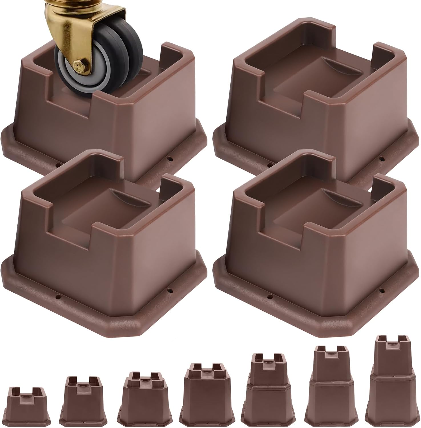 Adjustable Bed Furniture Risers Elevation in Heights Heavy Duty Risers for Both Posts and Wheels of Furniture Sofa Bed Couch Table (Brown 4 Pack, 2 Inch) - Image 2