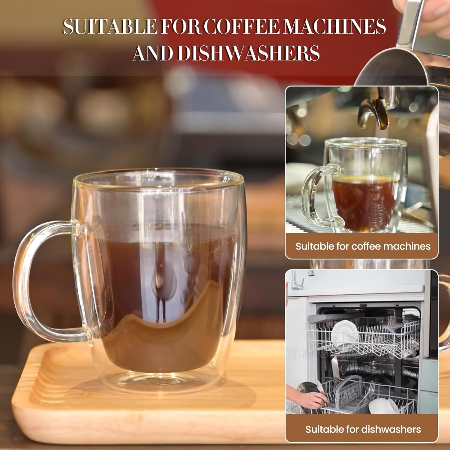 YUNCANG Double Wall Coffee Mugs, (4-Pcak) 16 Ounces-Clear Glass Cups with Handle,lnsulated,Cappuccino,Tea,Latte Cups,Beverage Glasses Heat Resistant - Image 6