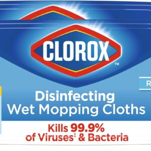 Clorox Disinfecting Wet Mop Pad, Disposable Mop Heads, Multi-Surface Floor Wipes, Rain Clean, 2 Packs, 24 Wet Refills Per Pack (Package May Vary)
