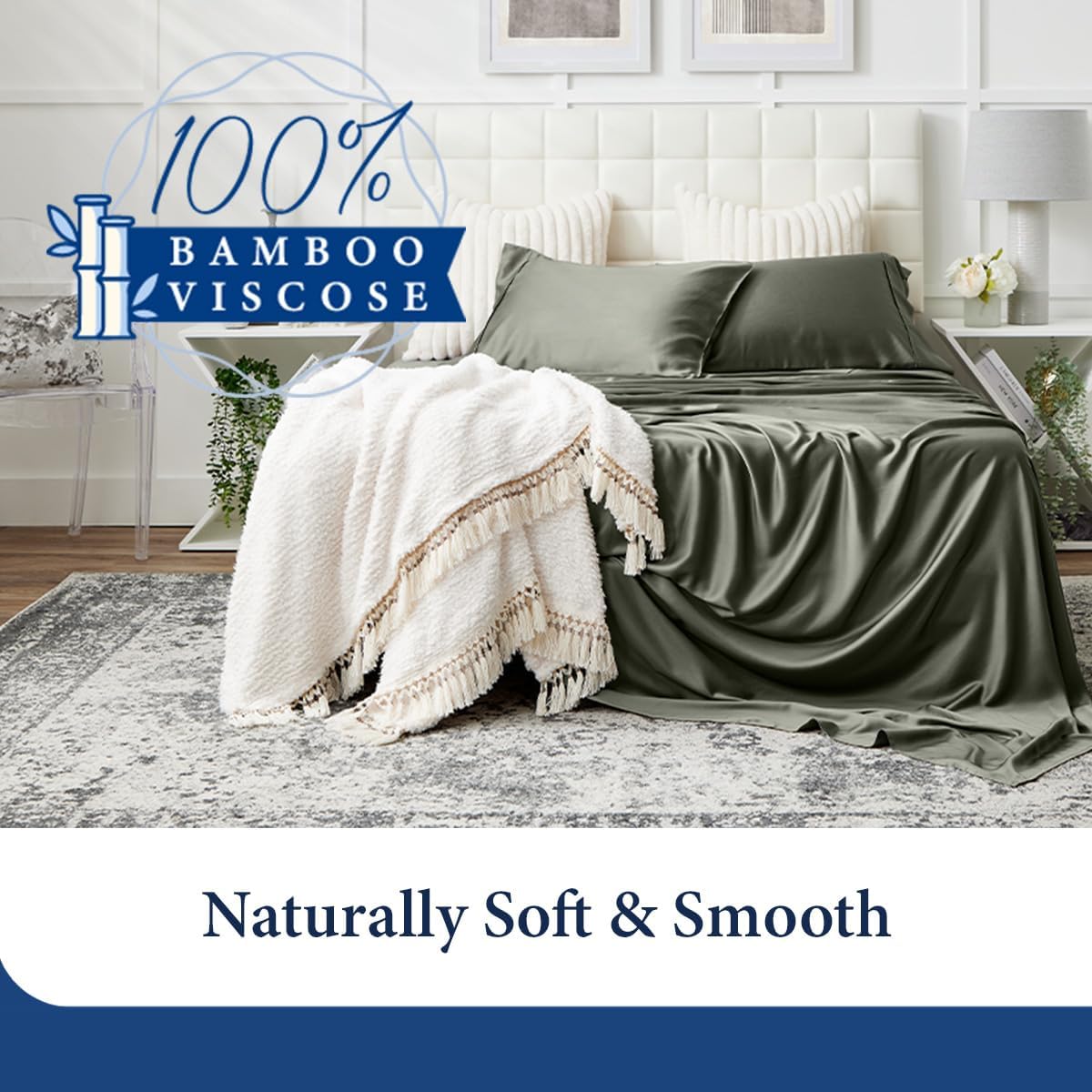 Cosy House Collection 100% Rayon Derived from Bamboo Bed Sheet Set - Cooling, Breathable, Silky Soft 4-Piece Deep Pocket Bedding Set (Queen, White) - Image 3
