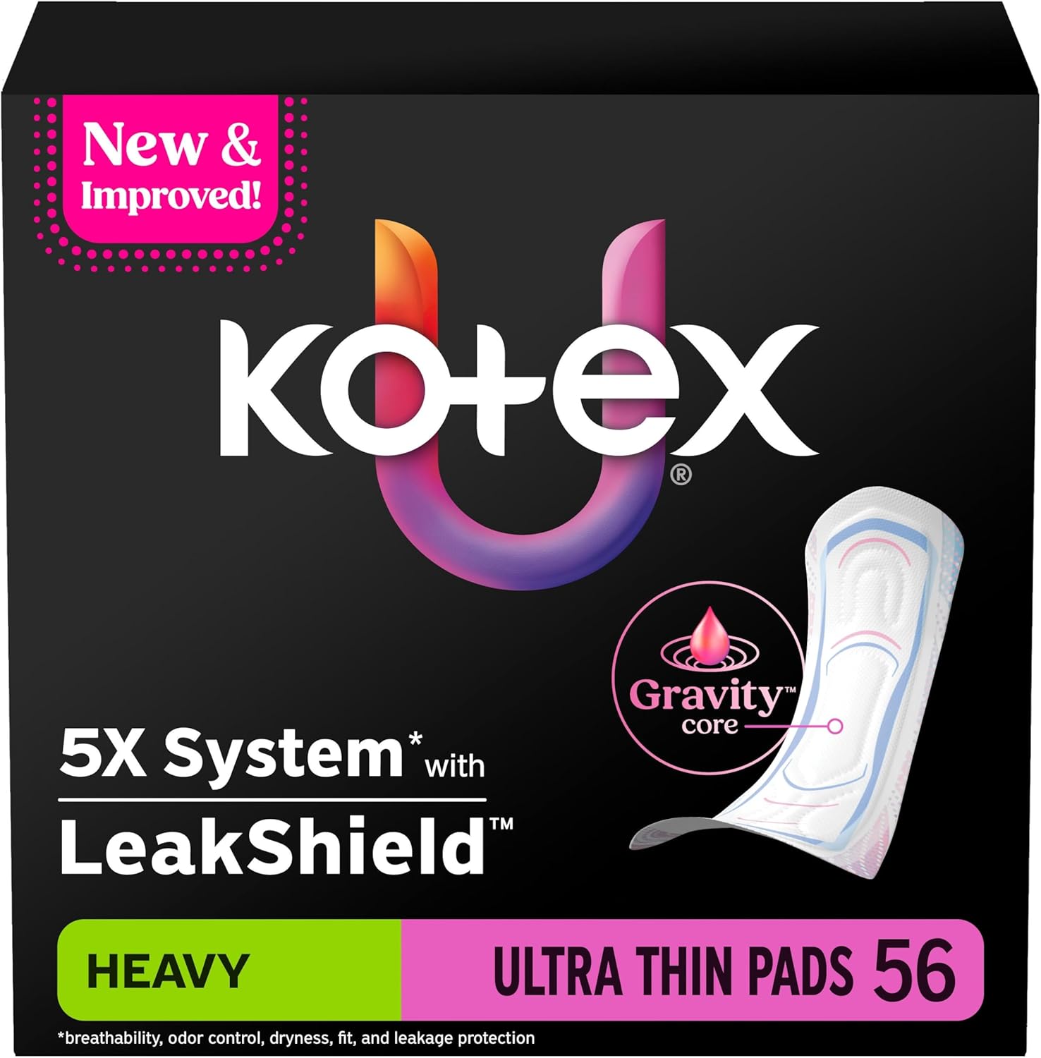 Kotex Ultra Thin Pads, Heavy Absorbency, 56 Count (Packaging May Vary) - Image 2